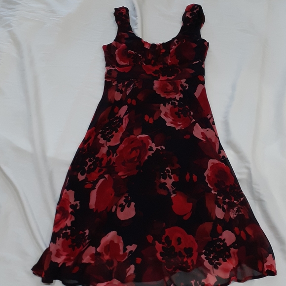 A-Line Dress with Red Rose Print - Picture 2 of 7